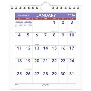 AT-A-GLANCE 2026 Monthly Wall Calendar Mini 6 12 x 7 12